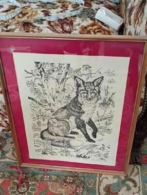 Hand-Drawn Fox Illustration Wall Art - Pink Mat
